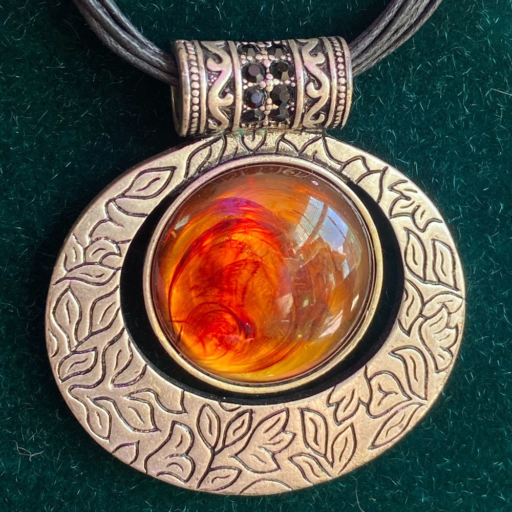 Lia Sophia Multi-Strand Black Cord Necklace with Amber Glass Pendant - Picture 7 of 9